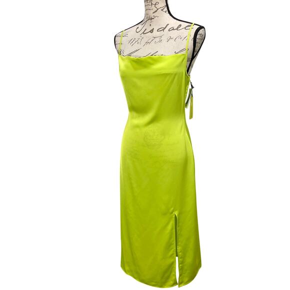 NEW Lime Green BP Nordstrom x Wildfang Slip Dress Spaghetti Strap Side Slit - Picture 2 of 10